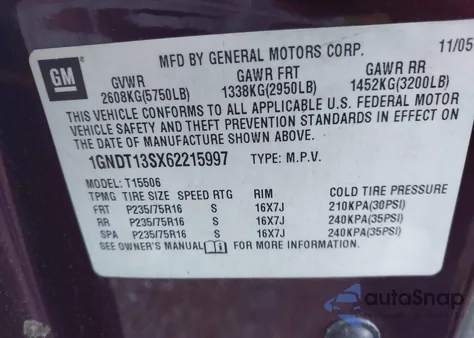 2006 Chevrolet Trailblazer Ls from USA, damaged, VIN 1GNDT13SX62215997